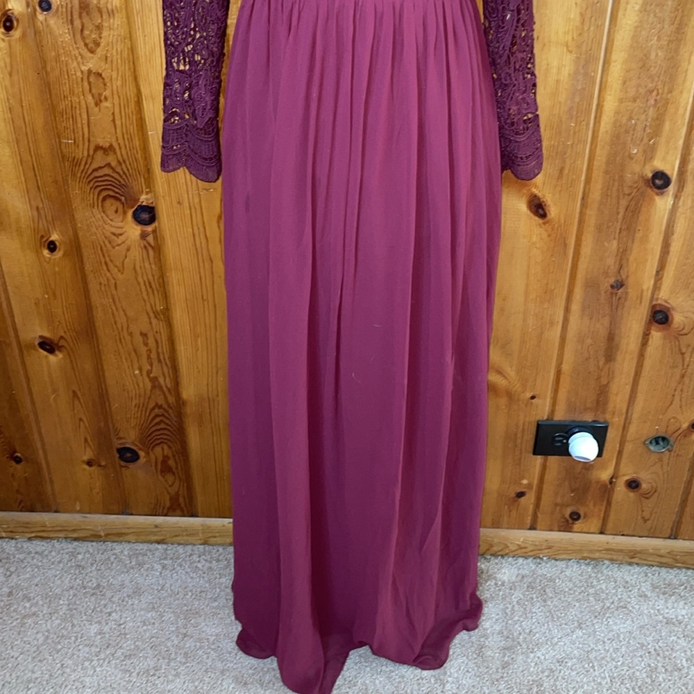 Awaken My Love Burgundy Long Sleeve Lace Maxi Dress small bridesmaids maternity - Picture 6 of 13